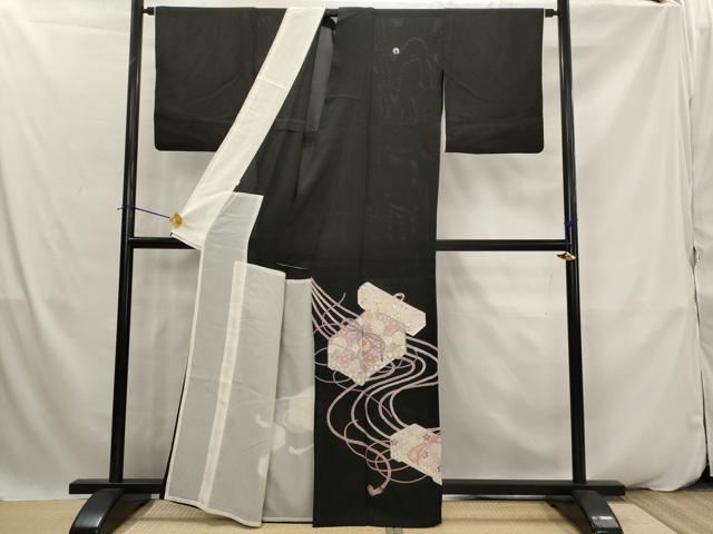 平和屋着物＊夏物　黒留袖　絽　駒刺繍　文箱花文　正絹　逸品　AABK2919st