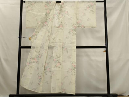 平和屋着物＊夏物　小紋　紗　草花文　洗える着物　AABK2920st