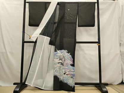 平和屋着物＊夏物　黒留袖　絽　扇飛鳥梅松文　金銀彩　洗える着物　AABK2921st