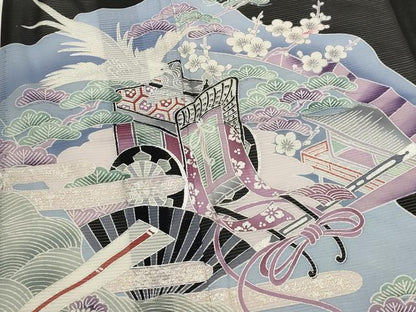 平和屋着物＊夏物　黒留袖　絽　扇飛鳥梅松文　金銀彩　洗える着物　AABK2921st