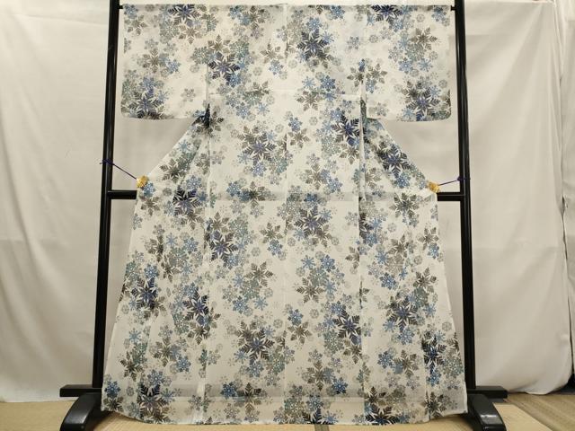 平和屋着物＊夏物　小紋　紗　雪の結晶　洗える着物　AABK2922st