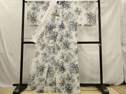 平和屋着物＊夏物　小紋　紗　雪の結晶　洗える着物　AABK2922st
