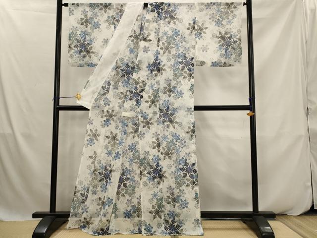 平和屋着物＊夏物　小紋　紗　雪の結晶　洗える着物　AABK2922st