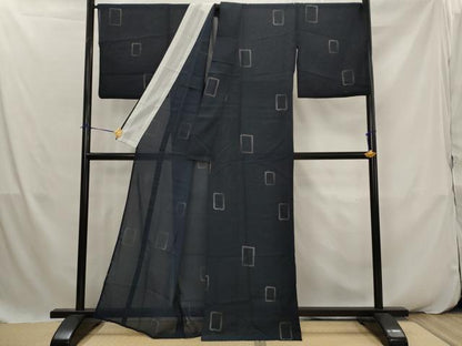 平和屋着物＊夏物　小紋　紗　幾何学文様　洗える着物　AABK2926st