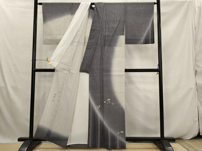 平和屋着物＊夏物　訪問着　夏大島　吉川周一郎　縦絽　色紙重ね文　暈し染め　金彩　正絹　逸品　AABK2931st