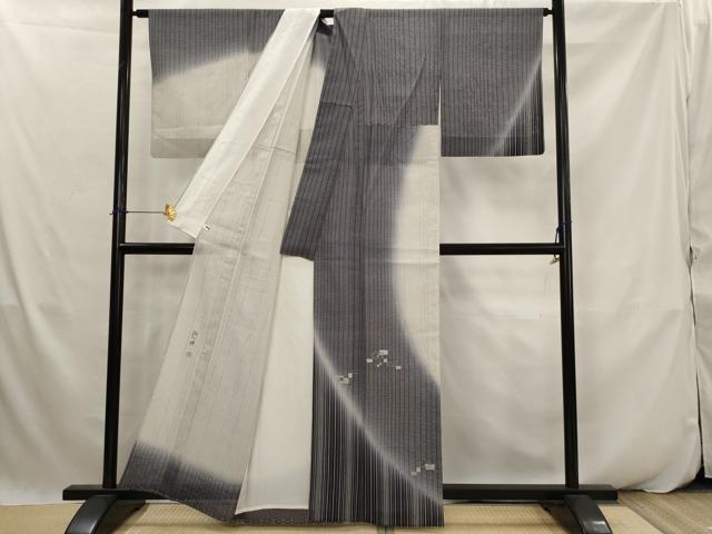 平和屋着物＊夏物　訪問着　夏大島　吉川周一郎　縦絽　色紙重ね文　暈し染め　金彩　正絹　逸品　AABK2931st