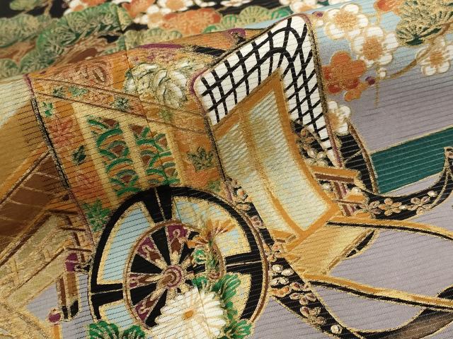 平和屋着物＊夏物　黒留袖　絽　御所車飛鶴花松文　暈し染め　金彩　洗える着物　AABK2933st