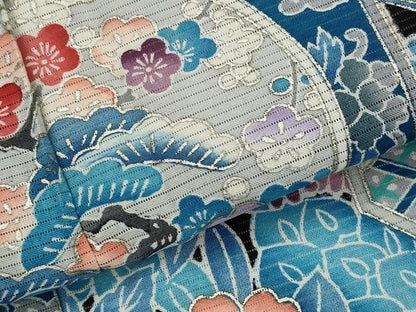 平和屋着物＊夏物　黒留袖　絽　地紙飛鳥花文　銀彩　洗える着物　AABK2934st