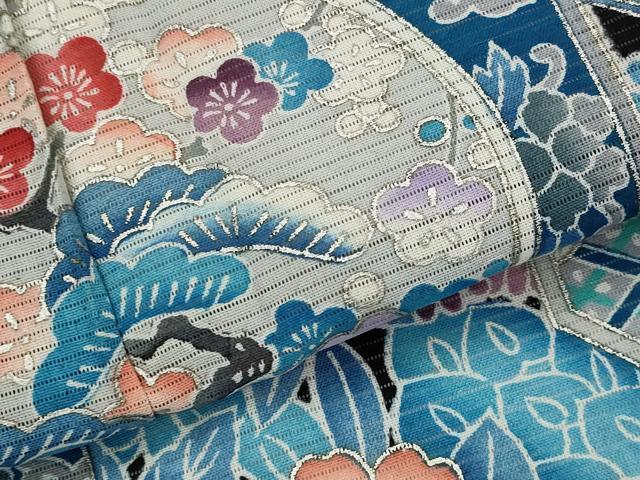 平和屋着物＊夏物　黒留袖　絽　地紙飛鳥花文　銀彩　洗える着物　AABK2934st