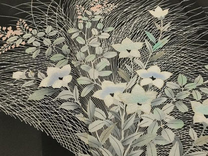 平和屋着物＊夏物　黒留袖　絽　草花文　金銀彩　銀糸　正絹　逸品　AABK2938st