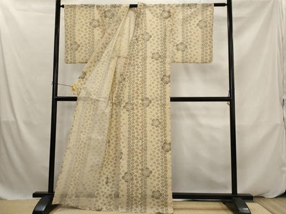 平和屋着物＊夏物　小紋　縦絽　桜間道　綿　AABK2945st