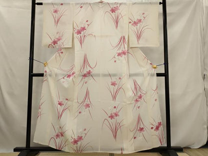 平和屋着物＊夏物　小紋　絽　草花文　銀彩　正絹　逸品　AABK2947st