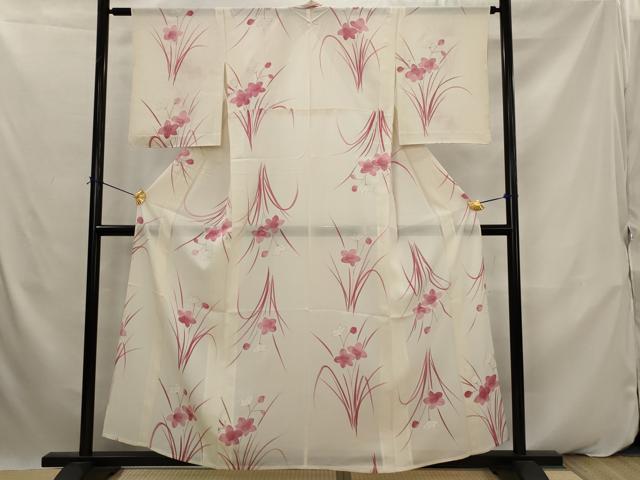 平和屋着物＊夏物　小紋　絽　草花文　銀彩　正絹　逸品　AABK2947st
