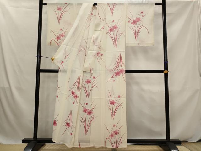 平和屋着物＊夏物　小紋　絽　草花文　銀彩　正絹　逸品　AABK2947st