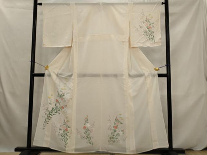 平和屋着物＊夏物　訪問着　絽　手描き　草花文　正絹　逸品　AABK2948st