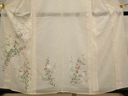 平和屋着物＊夏物　訪問着　絽　手描き　草花文　正絹　逸品　AABK2948st