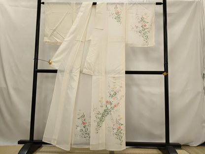 平和屋着物＊夏物　訪問着　絽　手描き　草花文　正絹　逸品　AABK2948st