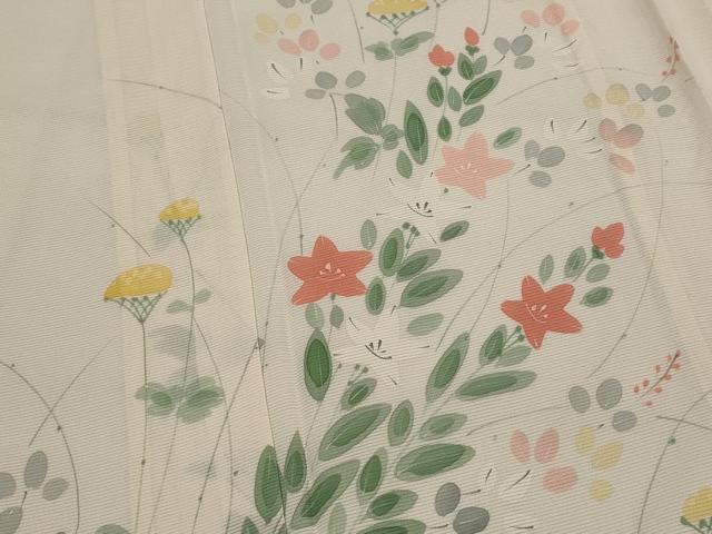平和屋着物＊夏物　訪問着　絽　手描き　草花文　正絹　逸品　AABK2948st