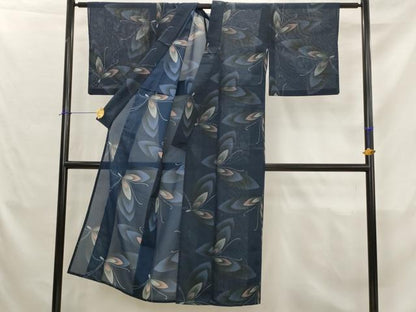 平和屋着物＊夏物　小紋　紗　舞蝶文　洗える着物　AABK2960st