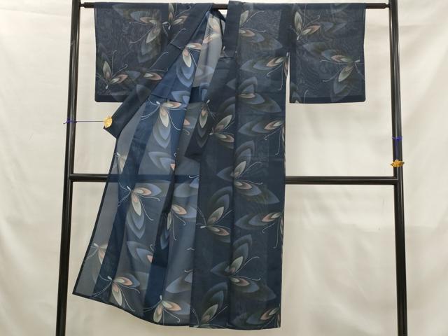 平和屋着物＊夏物　小紋　紗　舞蝶文　洗える着物　AABK2960st