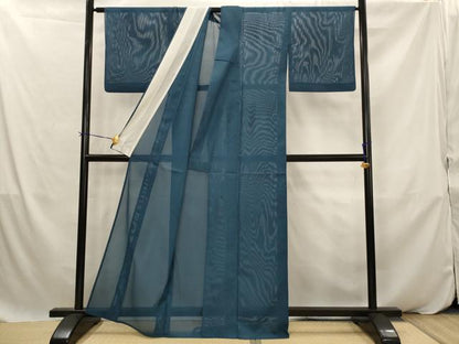 平和屋着物＊夏物　色無地　絽　藍色　洗える着物　AABK2970st