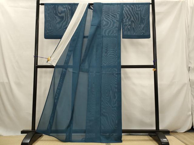 平和屋着物＊夏物　色無地　絽　藍色　洗える着物　AABK2970st
