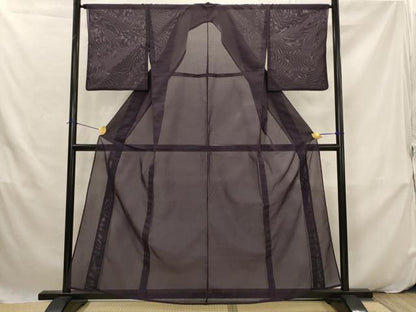 平和屋着物＊夏物　色無地　絽　黒紅色　洗える着物　AABK2971st