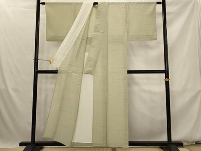 平和屋着物＊夏物　色無地　絽　幾何学紋紗　白橡色　正絹　逸品　AABK2975st