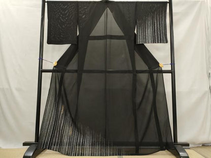 平和屋着物＊夏物　訪問着　絽　鹿の子花文　黒地　金彩　正絹　逸品　未使用　AABK2978st