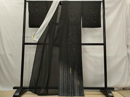 平和屋着物＊夏物　訪問着　絽　鹿の子花文　黒地　金彩　正絹　逸品　未使用　AABK2978st