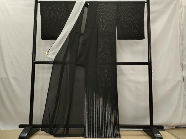 平和屋着物＊夏物　訪問着　絽　鹿の子花文　黒地　金彩　正絹　逸品　未使用　AABK2978st