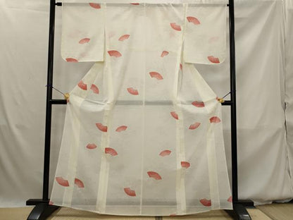 平和屋着物＊夏物　小紋　絽　地紙花文　洗える着物　未使用　AABK2981st