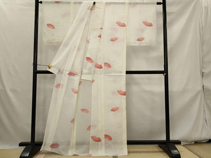 平和屋着物＊夏物　小紋　絽　地紙花文　洗える着物　未使用　AABK2981st