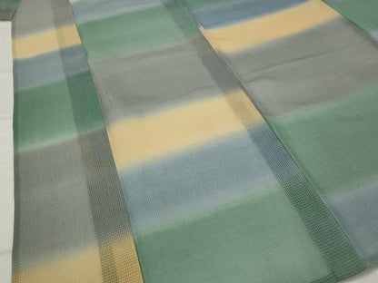 平和屋着物＊夏物　小紋　浴衣兼用　紗　絹紅梅　横段文　暈し染め　絹綿　逸品　AABK2985st