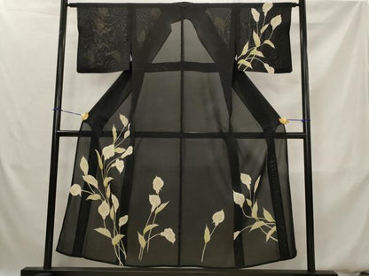 平和屋着物＊夏物　訪問着　絽　カラー　黒地　正絹　逸品　AABK3000st
