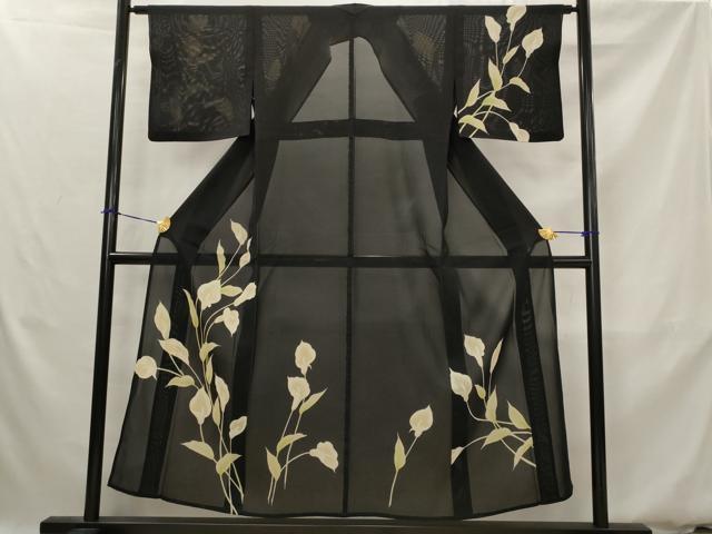 平和屋着物＊夏物　訪問着　絽　カラー　黒地　正絹　逸品　AABK3000st