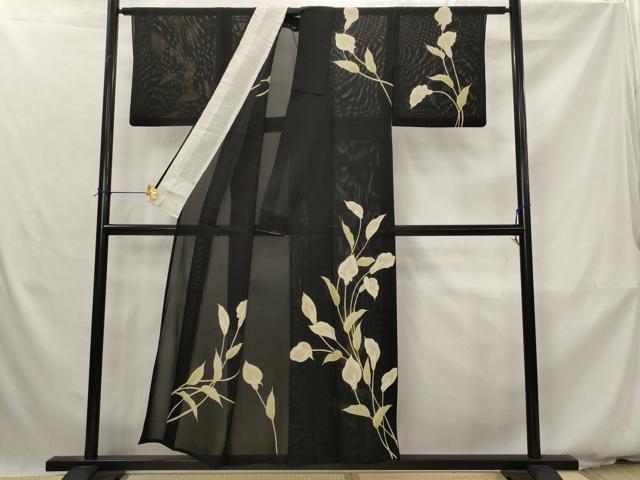 平和屋着物＊夏物　訪問着　絽　カラー　黒地　正絹　逸品　AABK3000st