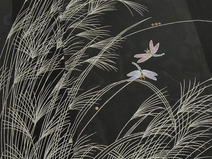 平和屋着物＊夏物　訪問着　絽　勝虫　黒地　金銀彩　正絹　逸品　AABK3012st