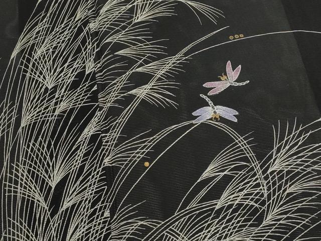 平和屋着物＊夏物　訪問着　絽　勝虫　黒地　金銀彩　正絹　逸品　AABK3012st