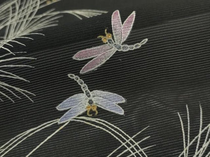 平和屋着物＊夏物　訪問着　絽　勝虫　黒地　金銀彩　正絹　逸品　AABK3012st