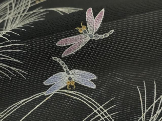 平和屋着物＊夏物　訪問着　絽　勝虫　黒地　金銀彩　正絹　逸品　AABK3012st