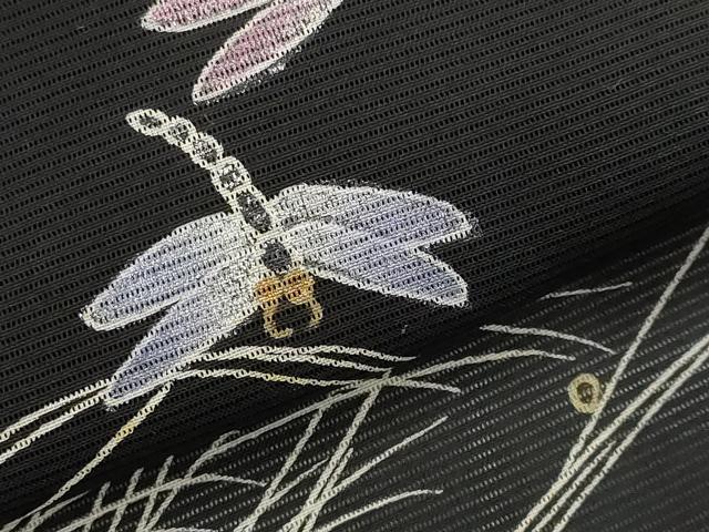 平和屋着物＊夏物　訪問着　絽　勝虫　黒地　金銀彩　正絹　逸品　AABK3012st