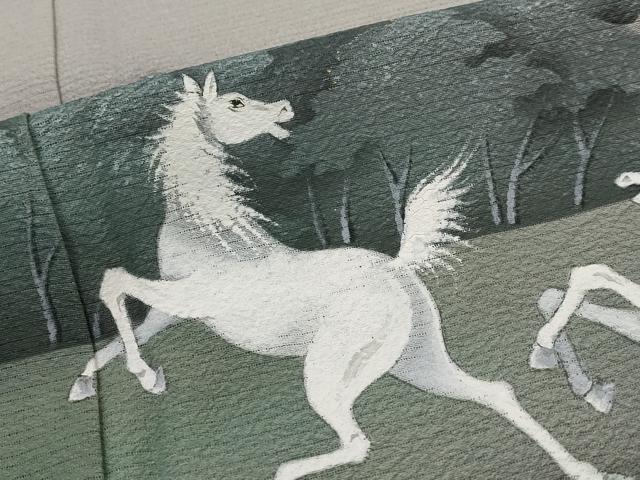 平和屋着物＊夏物　訪問着　絽縮緬　作家物　手描き　馬　暈し染め　金彩　正絹　逸品　未使用　AABK3019st