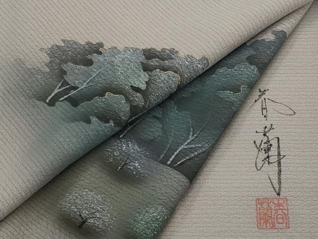 平和屋着物＊夏物　訪問着　絽縮緬　作家物　手描き　馬　暈し染め　金彩　正絹　逸品　未使用　AABK3019st