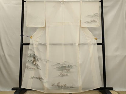 平和屋着物＊夏物　訪問着　絽　刺繍　遠山風景文　暈し染め　金彩　銀糸　正絹　逸品　AABK3021st