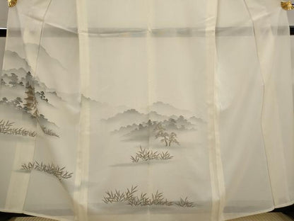 平和屋着物＊夏物　訪問着　絽　刺繍　遠山風景文　暈し染め　金彩　銀糸　正絹　逸品　AABK3021st
