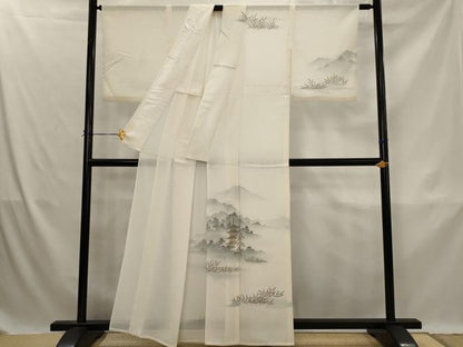 平和屋着物＊夏物　訪問着　絽　刺繍　遠山風景文　暈し染め　金彩　銀糸　正絹　逸品　AABK3021st