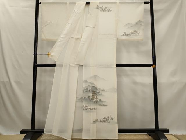 平和屋着物＊夏物　訪問着　絽　刺繍　遠山風景文　暈し染め　金彩　銀糸　正絹　逸品　AABK3021st