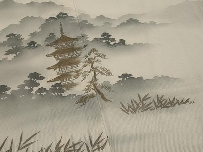 平和屋着物＊夏物　訪問着　絽　刺繍　遠山風景文　暈し染め　金彩　銀糸　正絹　逸品　AABK3021st