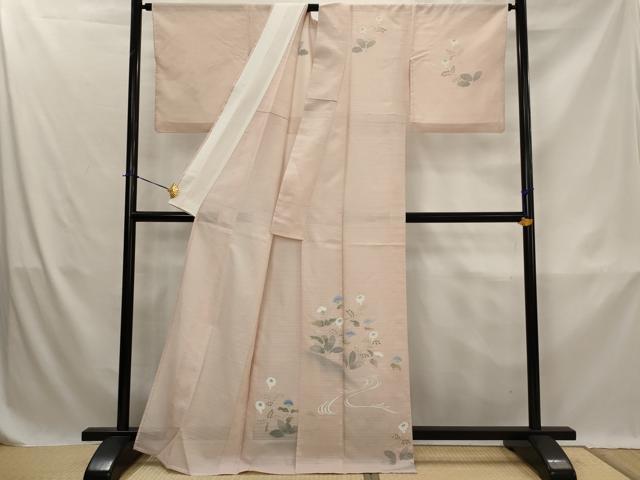 平和屋着物＊夏物　訪問着　変わり絽　流水花文　銀彩　正絹　逸品　AABK3022st